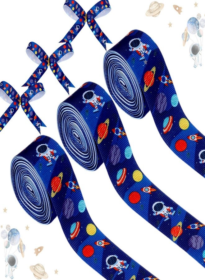 Cheerupp 4 Rolls Space Theme Ribbons, 20 Yards Craft Ribbons for Wreath Hair Bow Wrapping Gifts Packing, Solar System Grosgrain Ribbons Birthday Wedding Gender Reveal Party Home Accessory Decorations - Image 1